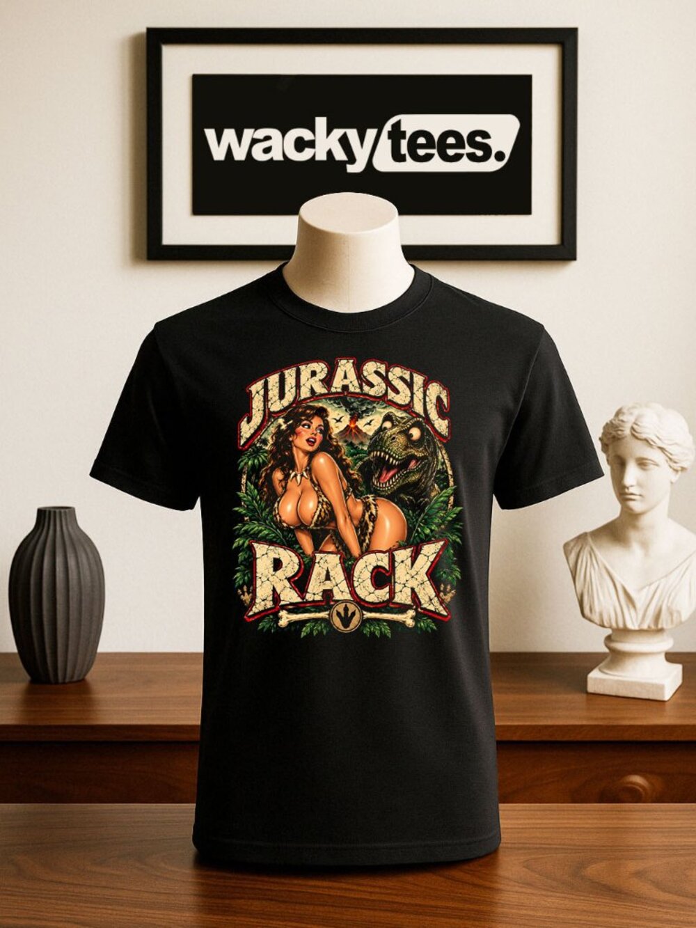 Jurassic Rack Dinosaur in Park Funny Adult Humor Graphic Tee Shirt